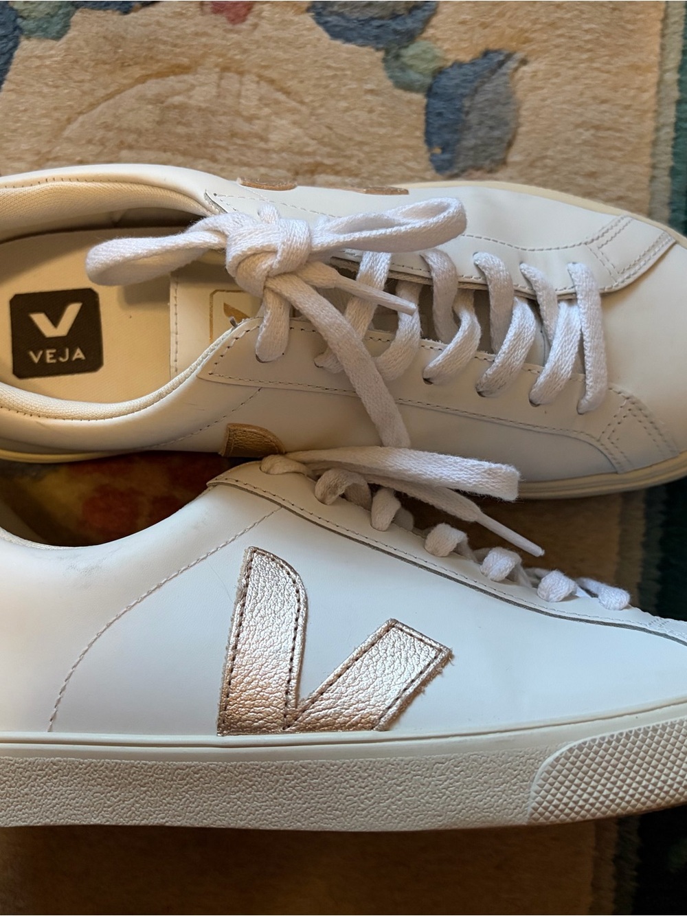 Veja White Leather Sneakers with Gold V Detail size 9 - Picture 3 of 4